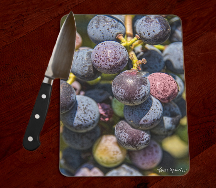 Grape Cluster Tempered Glass Cutting Board 8x11 and 12x15 | Decorative Counter Protector | Cheese Board