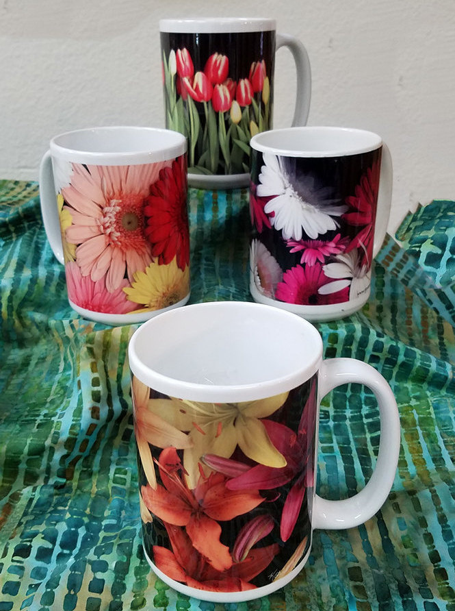 Floral Coffee Mugs Set of 4 including Gerber Daisies, Tulips, and Tiger Lilies Fine Art Photo Mug 