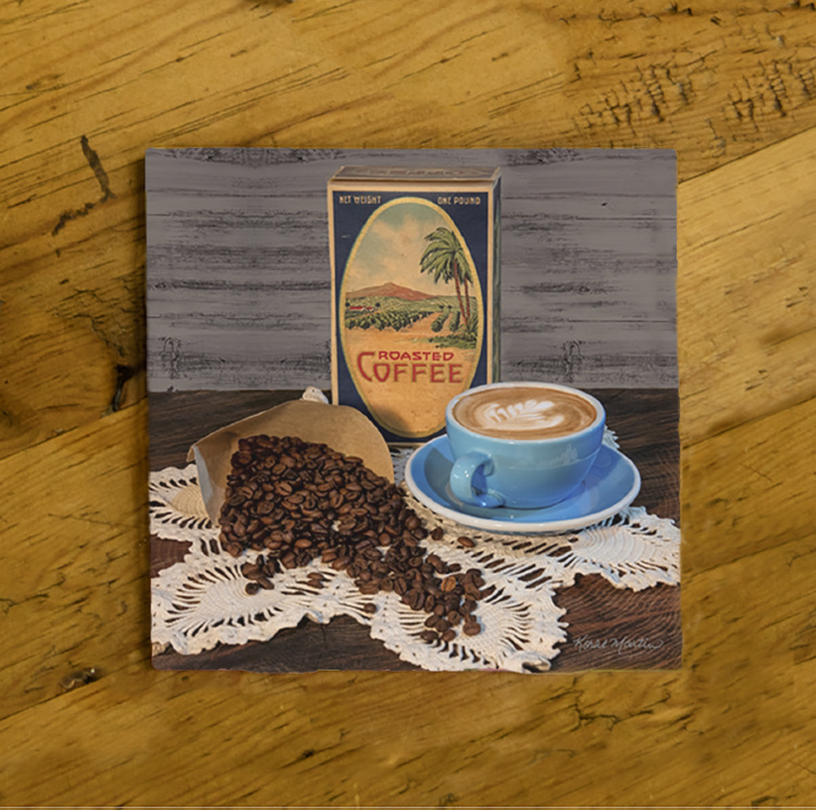 Old Coffee Box and Coffee Beans Ceramic Drink Coaster