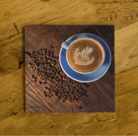 Coffee Beans & Blue Mug Ceramic Drink Coaster