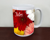 Mr and Mrs Gerber Daisy Wedding  Photo Ceramic  Coffee Mug, Floral Mug, Favor, Gift,  Tea Mug, 11oz and 15oz,  Fine Art, daisies