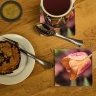 Pink & Peach Tulip with Rain Drops Photo Ceramic Coaster