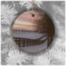 Kentucky Horse Farm Winter Sunset Ornament, Wood with Fence View 9330