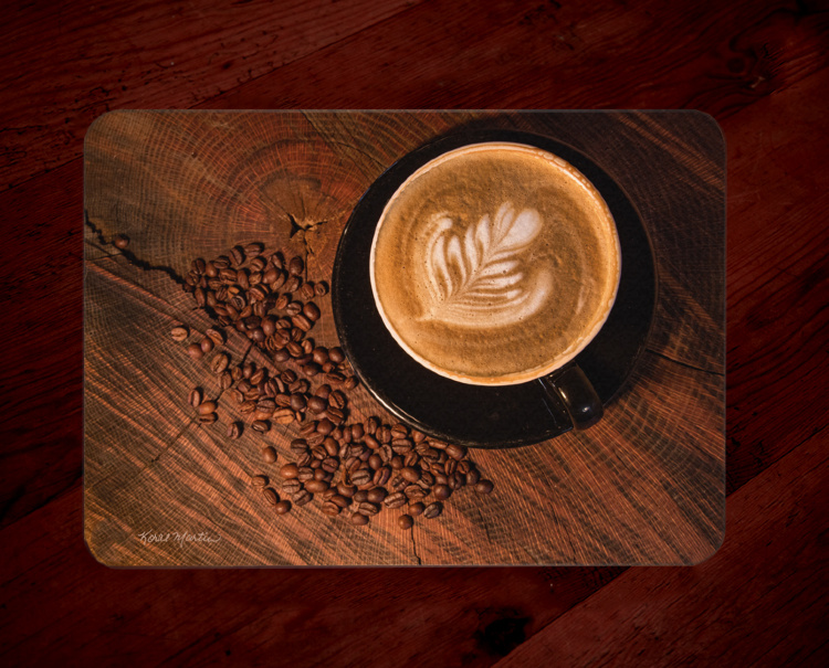 Latte Art Coffee Glass Cutting Board with Black Cup 8x11 and 12x15 | Coffee Kitchen Decor
