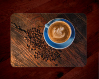 Latte Art Coffee Glass Cutting Board with Blue Cup 8x11 and 12x15 | Coffee Kitchen Decor
