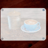 Back of Coffee Photo Tempered Glass Cutting Board with Blue cup and Metal Coffee Tin
