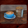 Antique Coffee Tin and  Latte Art Glass Cutting Board with Blue cup 8x11 and 12x15 | Coffee Kitchen Decor