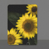 Sunflower Trio "Fine Art Photo" Tempered Glass Cutting Board by Koral Martin on easel