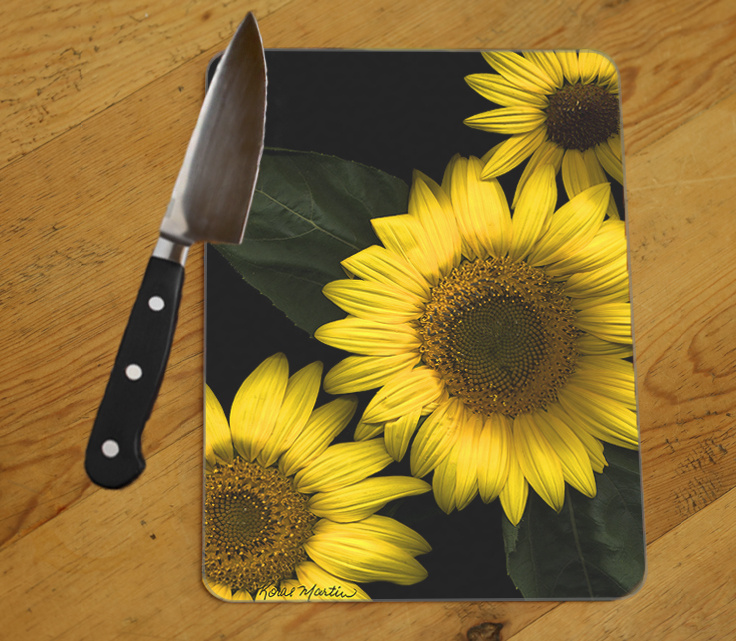 Sunflower Trio Photo Tempered Glass Cutting Board 8x11 and 12x15