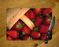 Strawberries in a Basket Photo on Tempered Glass Cutting Board 8x11 and 12x15