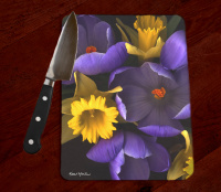 Spring Forth Crocus Daffodils Photo Tempered Glass Cutting Board  8x11 and 12x15