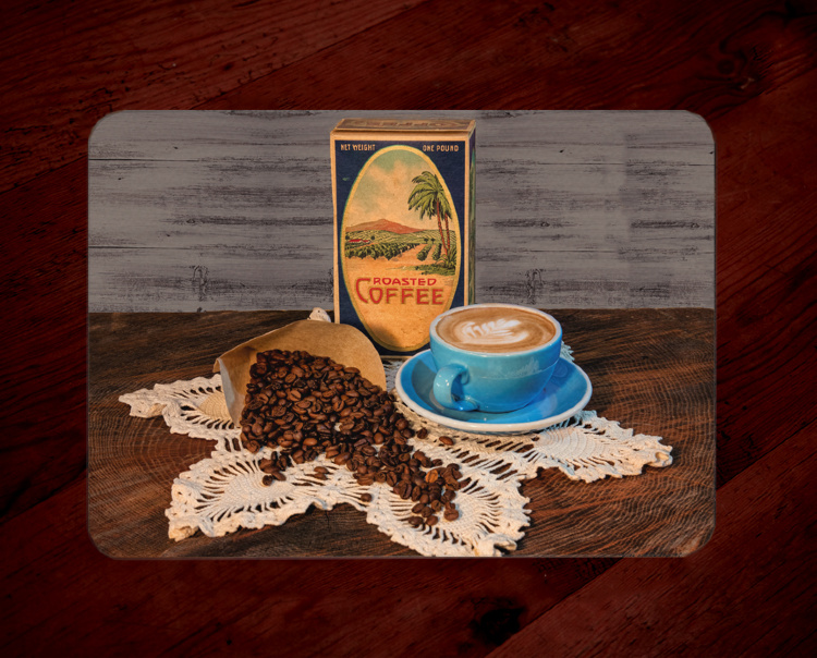 Coffee Photo Tempered Glass Cutting Board with Old Coffee Box