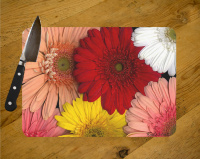 Gerbera Daisies Floral Glass Cutting Board 8x11 and 12x15 | Gerber Daisy Kitchen Decor | Floral Art