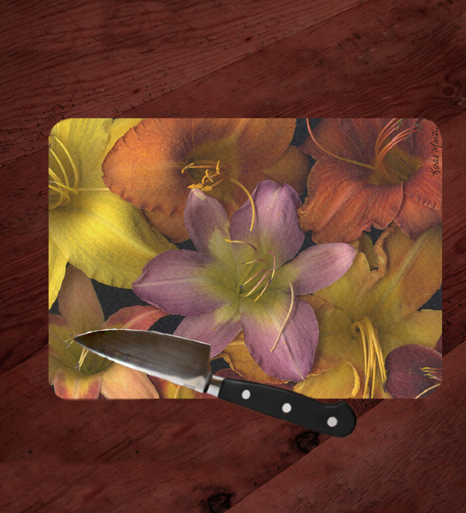 Daylily Floral Glass Cutting Board 8x11 and 12x15 | Floral Home Decor | Daylilies Cheese Board