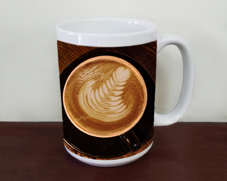  Coffee Themed Latte Art Photo Ceramic Mug with Black Cup