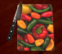 Variety of Peppers Photo Tempered Glass Cutting Board 8x11 and 12x15