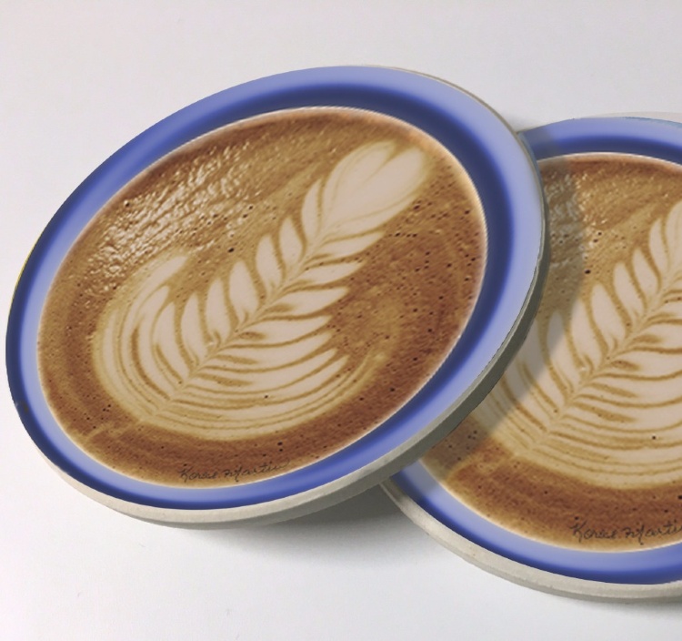 Latte Art Photo Sandstone Car Coasters, Sold as a pair, Coffee Art