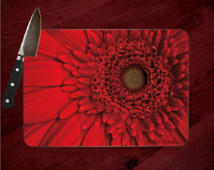 Red Gerbera Flower Fine Art Photo Tempered Glass Cutting Board 8x11 and 12x15