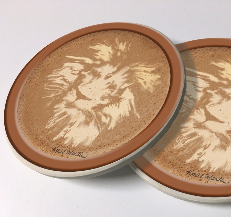 Lion Latte Art Photo Sandstone Car Coasters, Sold as a pair, Coffee Art