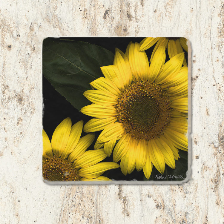 Sunflower Floral Tumbled Stone Coaster | Floral Drink Coaster | Stone Tile