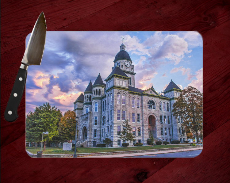 Jasper County Courthouse with Storm Clouds in Carthage Cutting Board Route 66