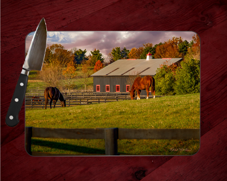Kentucky Bluegrass Horse Farm Cutting Board 8x11 and 12x15