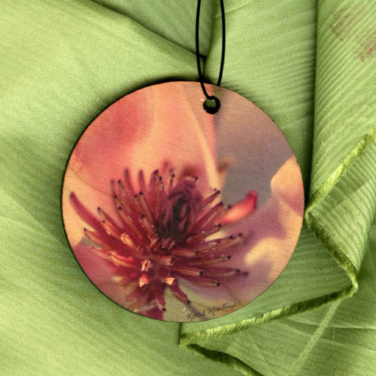 Saucer Magnolia Bloom Round Wood Ornament With Photo by Koral Martin 