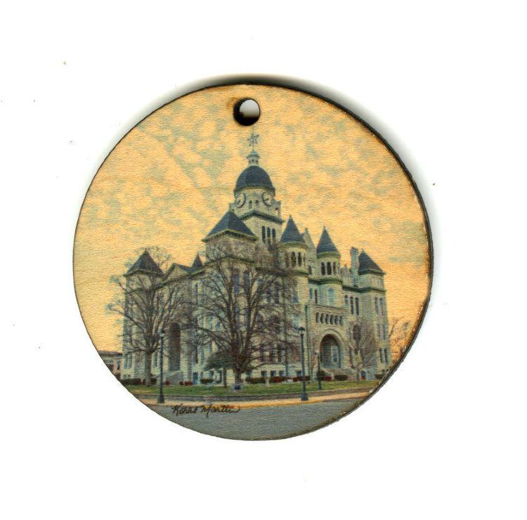 Jasper County Courthouse in Carthage Round Wood Ornament With Photo by Koral Martin, Route 66