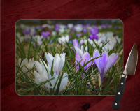 Crocus Cutting Board 8x11 and 12x15  made of Tempered Glass, Floral Cutting Board, Spring Flowers Cheese Board 