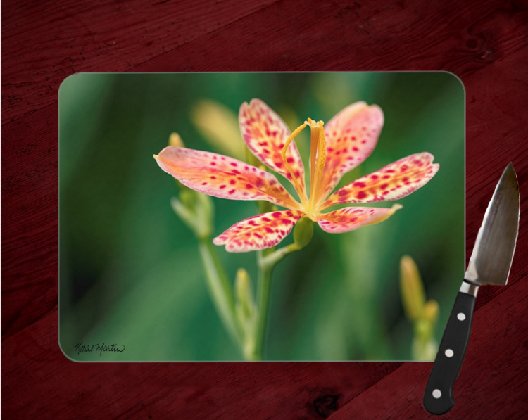 Blackberry Lily Board  made of Tempered Glass available in 8x11 and 12x15, Floral Chopping Board | Floral Counter Protector 