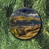 Colorado Ornament of Old School House Round Ceramic Ornament With Photo by Koral Martin